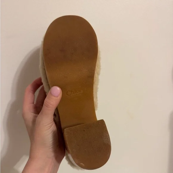🤎SOLD🤎Chloe Joy Suede & Shearling Caramel Cognac Block Heel Clogs Size 39 EU - Picture 6 of 11